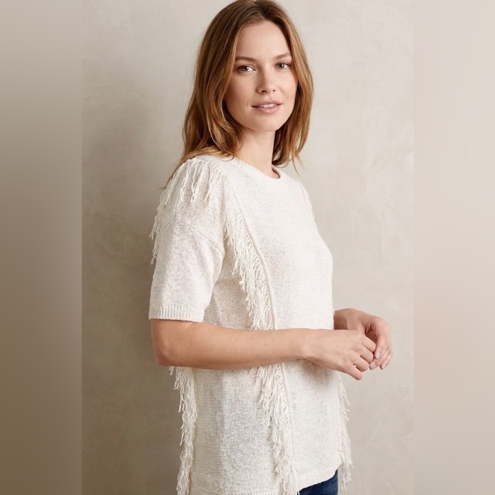 Michael Kors white Fringe Short Sleeve Top